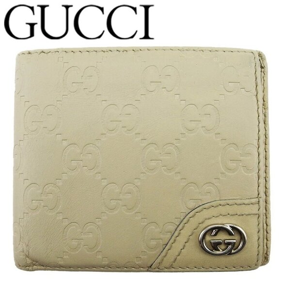 GUCCI Bifold Wallet Guccisima Beige Leather Authentic Used - Picture 1 of 11